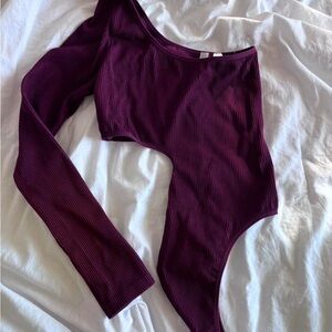 Asymmetrical Burgundy Long Sleeve Bodysuit